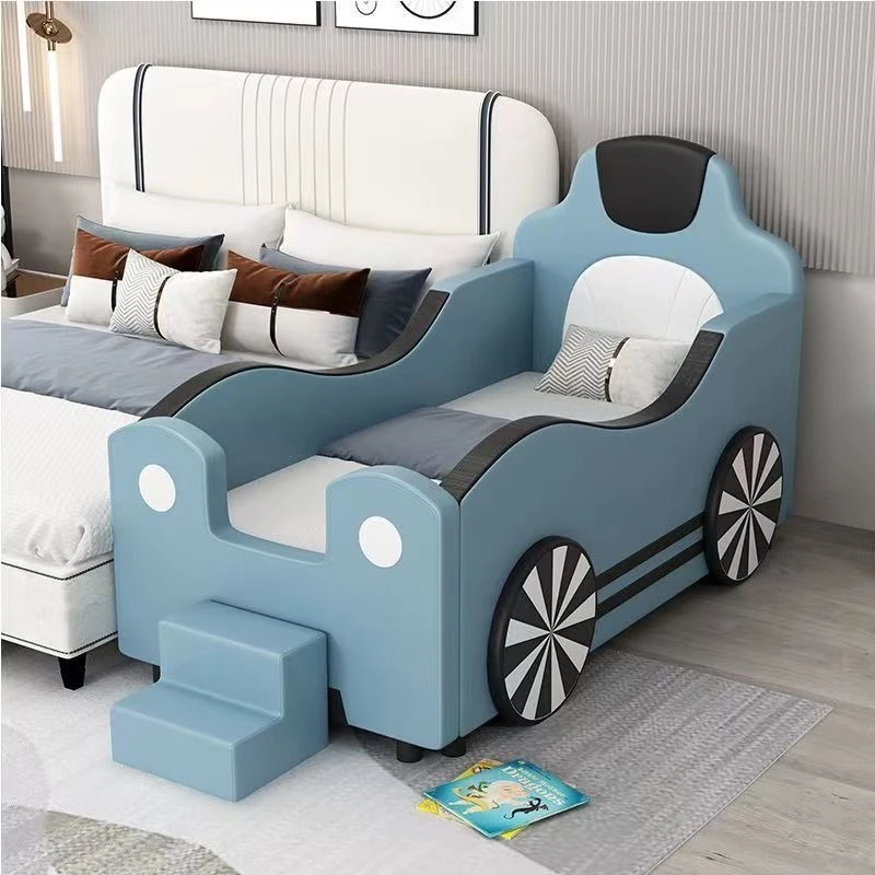 Cartoon bed solid wood with guardrail, baby splicing bed separate bed