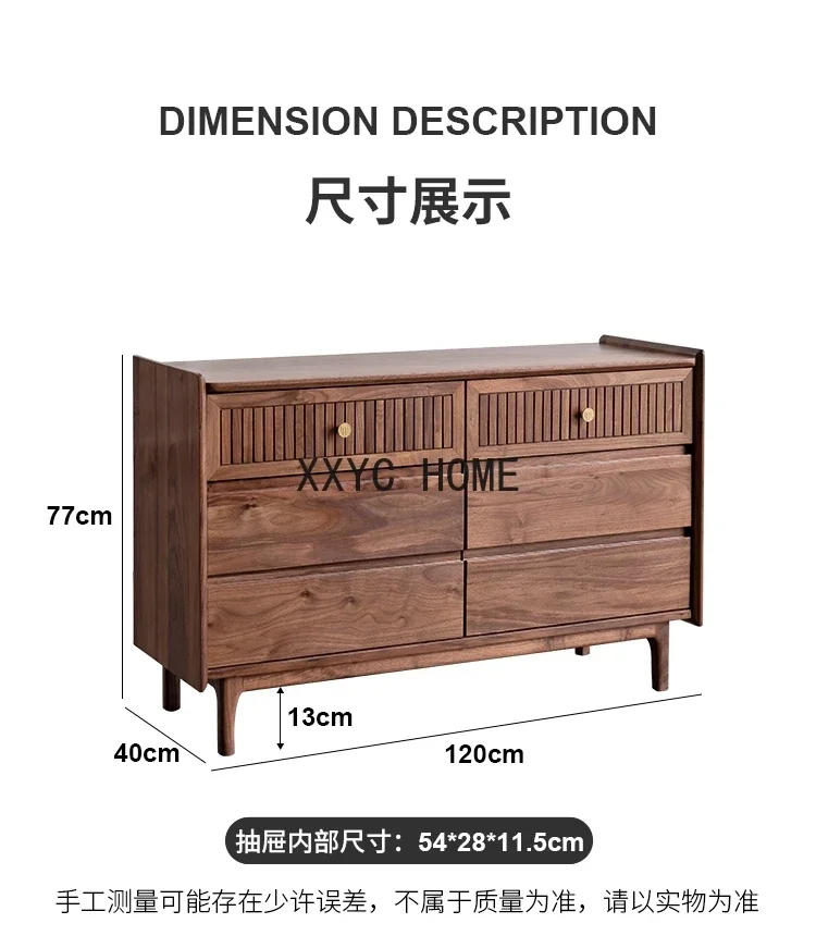 América do norte preto nogueira cômoda de seis gavetas armário de madeira maciça armário de armazenamento armário lateral nórdico parede do quarto
