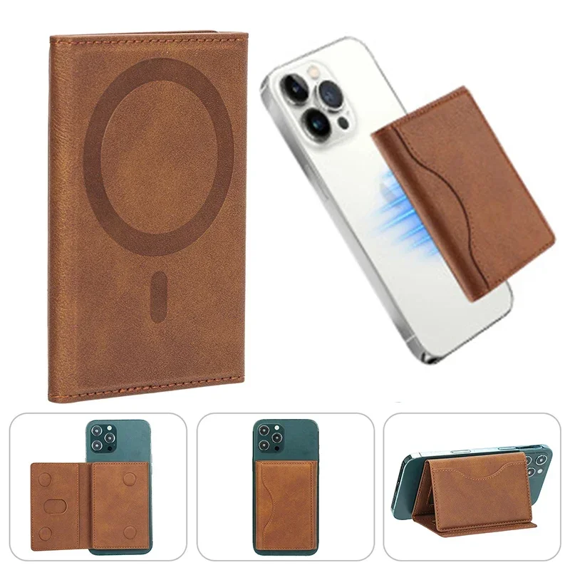 Men Magsafe Card Holder Unisex PU Leather Magnetic Cardholder Card Bag Wallet for Apple for Phone 16 15 14 13 12 Pro Max Mini