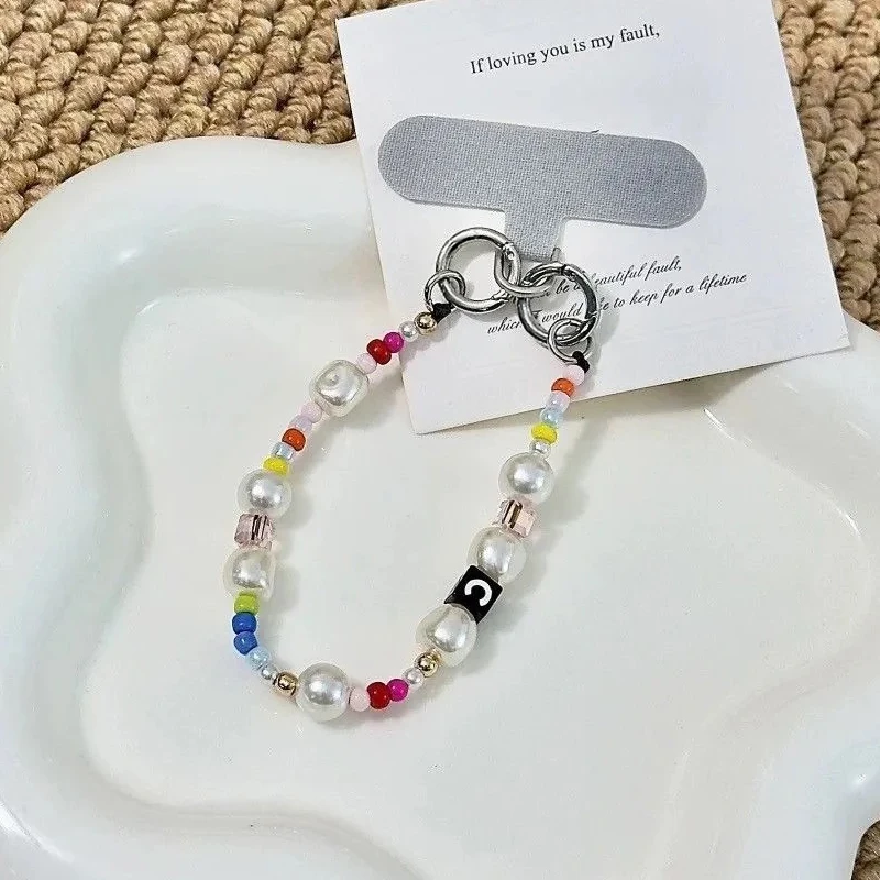 

Pearl Flower Colorful Beads Universal Phone Charm Straps Short Lanyard Phone Hanging Chain Mobile Phone Accessories
