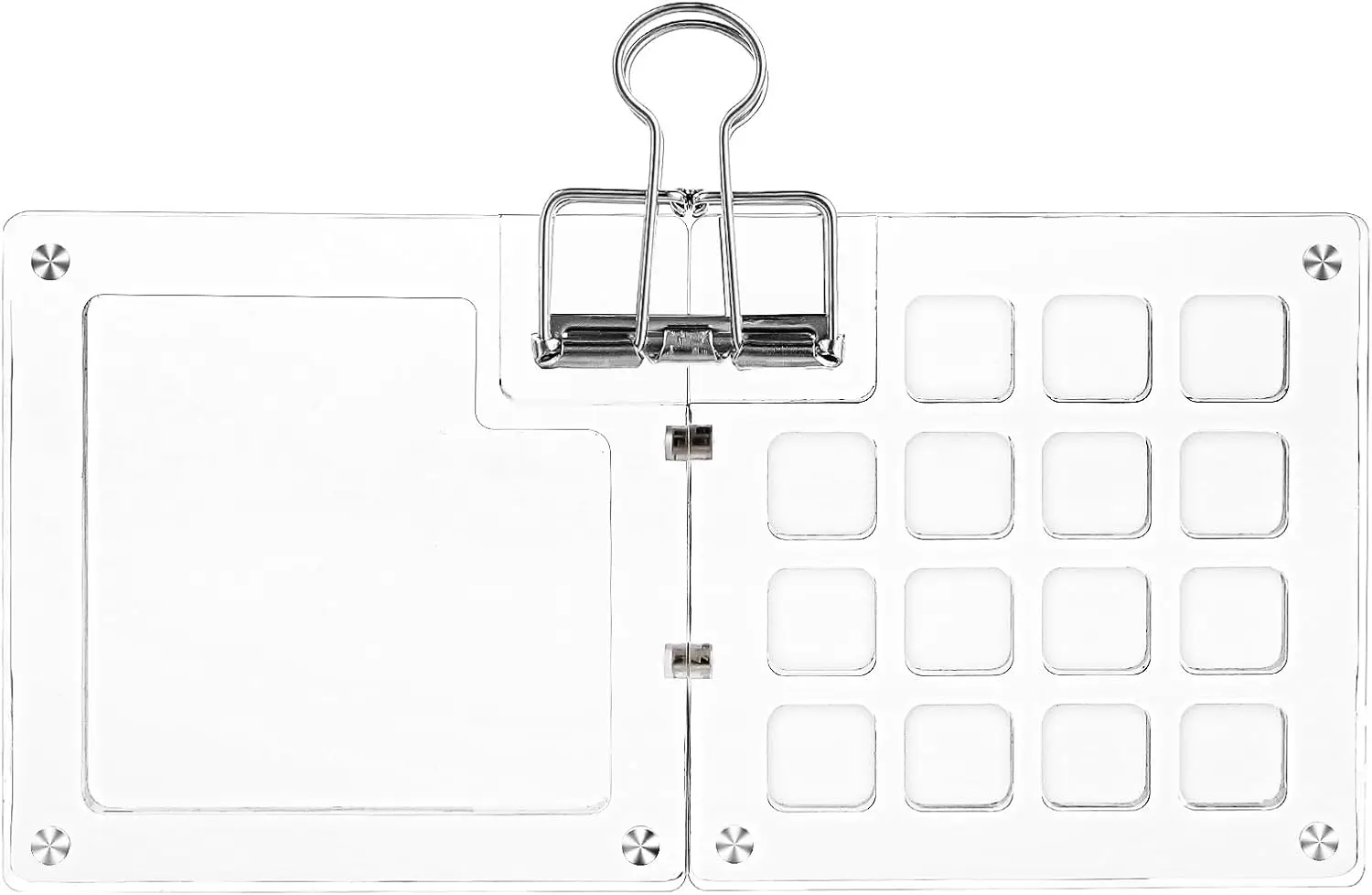Mini 15-Grid Watercolor & Acrylic Palette - Portable Paint Box with Clip, Travel Case for Drawing & Sketching