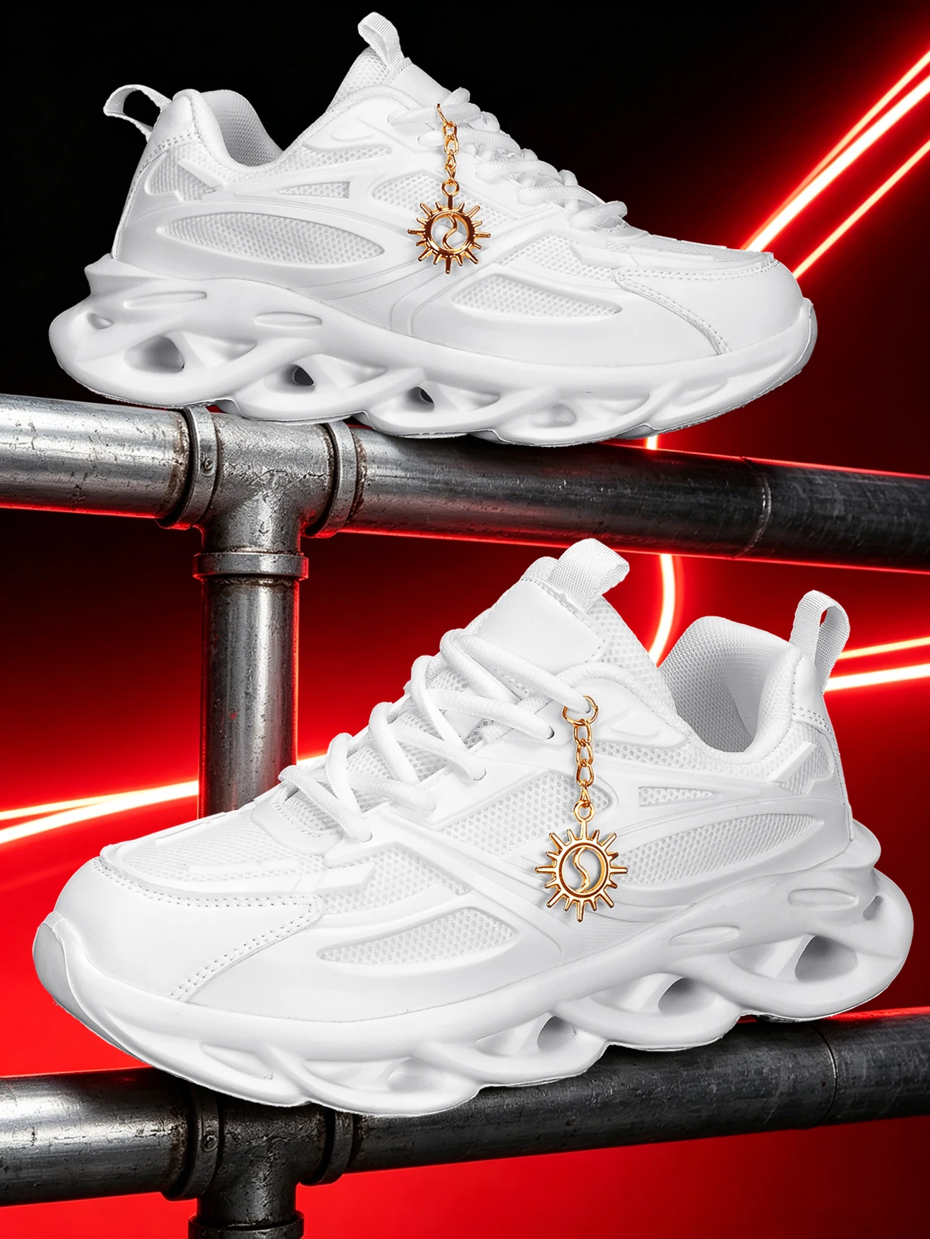 

Women's Thick-Soled 5cm Height-Increasing Dad Shoes, Sweet and Cool Y2K Retro Style, Gold Sunflower Metal Decoration, Breathable Mesh, Eva Irregular Sole, White Casual Shoes, Trendy for Everyday Wear, Unique Design, Sweet and Cool Style, Student-Friendly,