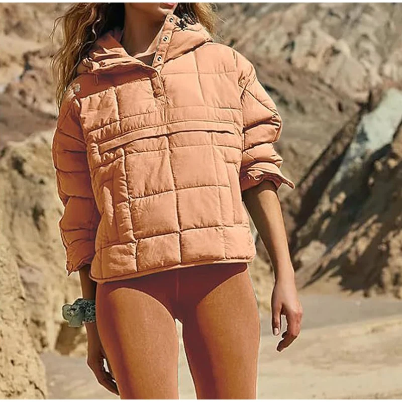 Jersey grueso con capucha para mujer, abrigo de algodón grueso y cálido con cuello de botón, chaqueta deportiva con bolsillo, otoño e invierno, 2023