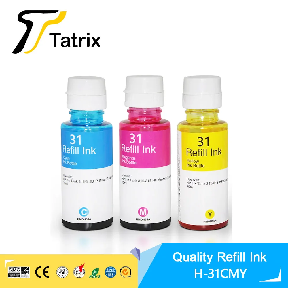 Imagem -02 - Tatrix Recarga Kit Tinta Corante para hp 30 hp 31 Tinta para hp Tanque de Tinta 315 318 319 415 419hp Tanque Inteligente sem Fio 450 455 457 Impressora