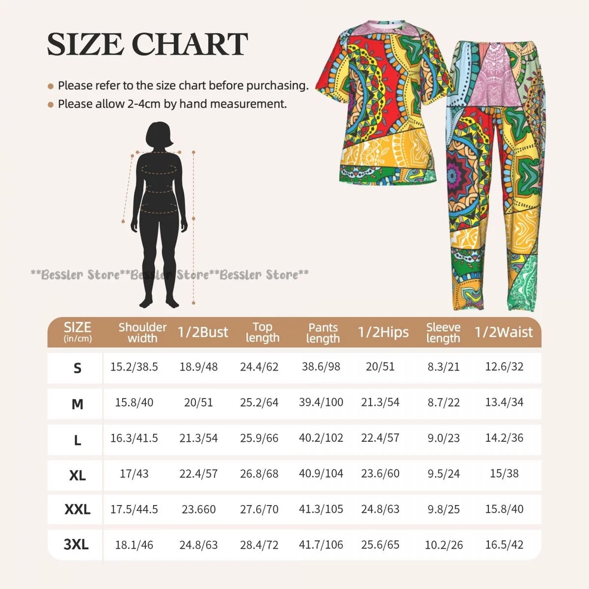 Vintage Indian Arabic Turkish Mosaic Print Pajamas Set Short-sleeved Women Home Clothing view 6