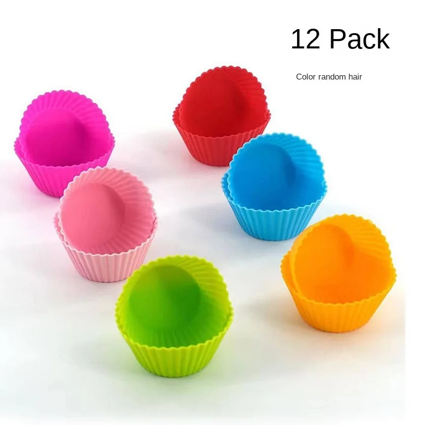 12Pcs Silicone Muffin Cupcake Mold Round Tart Top Pudding Cup Steamed Cake Mold image 3