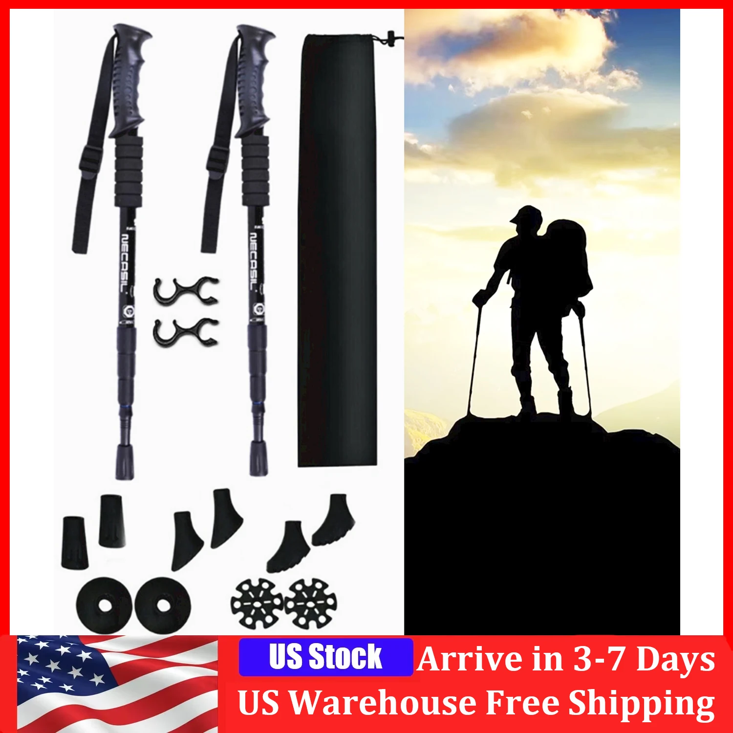 Adjustable Telescopic Hiking Walking Sticks Cane