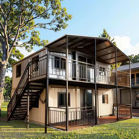 Customized Luxury Decorated Villa Double Deck Expandable Container Houses Wooden Wall With Terrace French Window Tiny Home Hotel