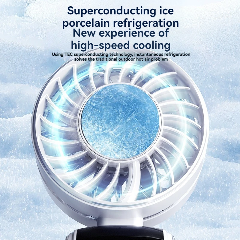 2025년형 신형 아이스 컴프레스 고속 팬 반도체 냉각 휴대용 목걸이형 디지털 디스플레이 접이식 선풍기