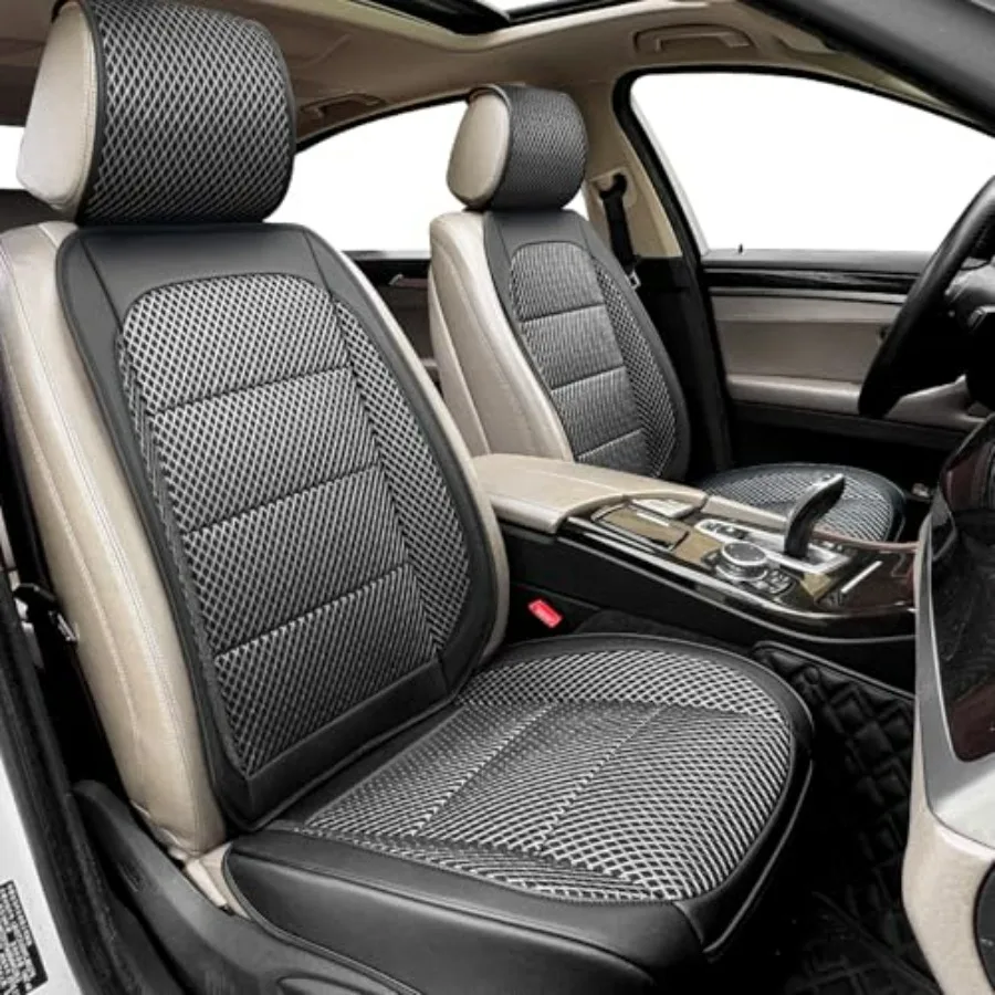 

2 Pack Ventilated Cooling Car Seat Covers for Summer 3D Air Mesh Breathable Leather Front Seat Protectors with Storage Pocket U