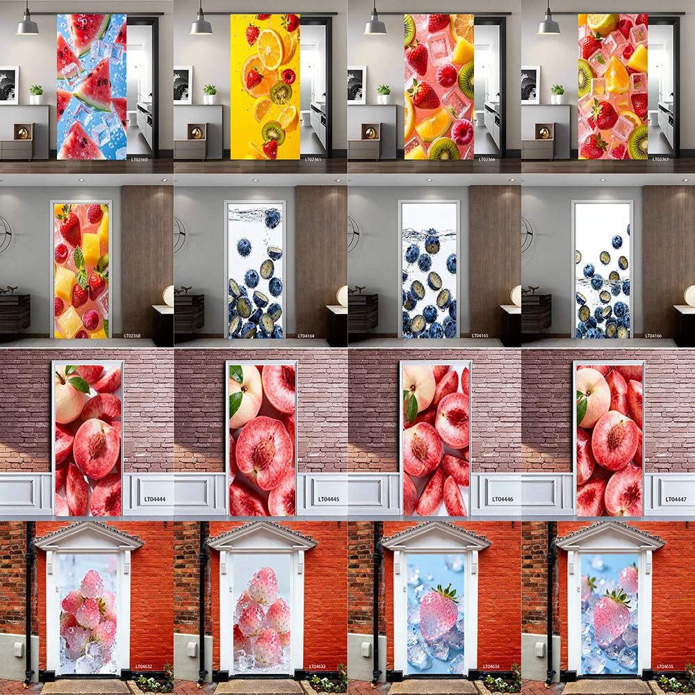 

Fresh Fruit Door Sticker, Removable Peel and Stick Self Adhesive Wallpaper, Watermelon Strawberry Mural for Kitchen Home Decor