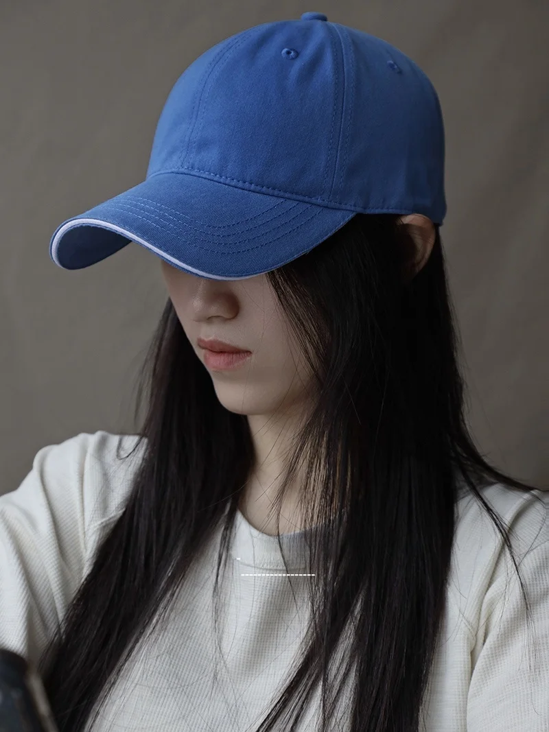 調節可能なドローストリング付きワイドブリム野球帽、ピュアカラー、夏らしい爽やかなブルー、ユニセックス、カップル向け帽子、コットンキャップ、全年齢対応