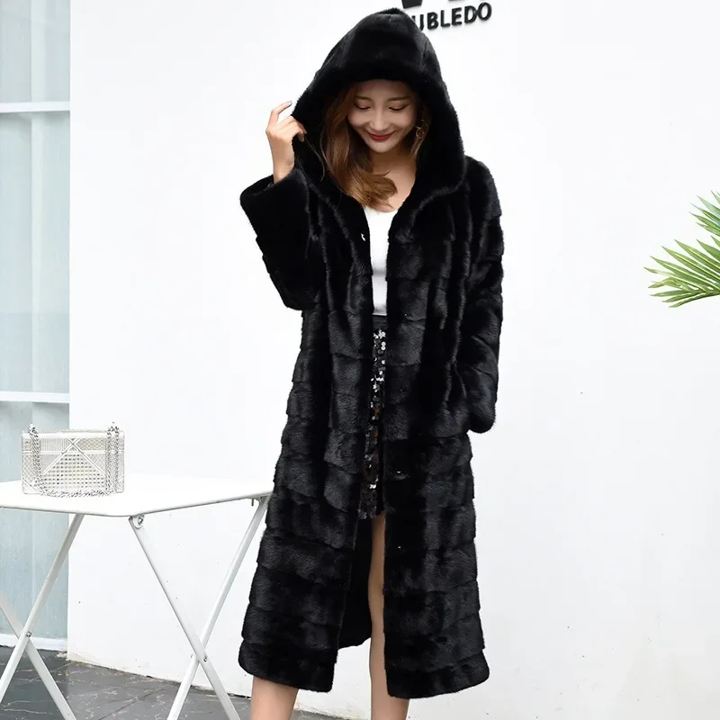 Winter Women's New Imitation Mink Coat Long Styles Hooded Warm Jacket Casual Long Sleeves Fashion Black Commute Women Clothing
