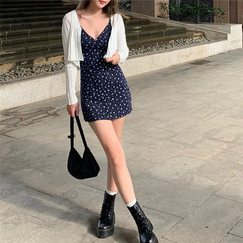 Summer Mini Dresses Fashion Female Elastic High Waist Casual Spaghetti Strap Sleeveless Dress Women Chiffon Dresses