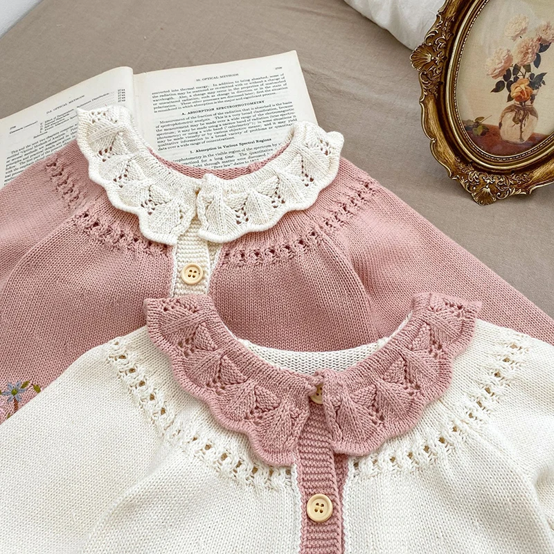 Autumn Spring Children Clothes Newborn Baby Girls Knitting Cardigan Long Sleeved Floral Embroidery Toddler Baby Girls Sweater