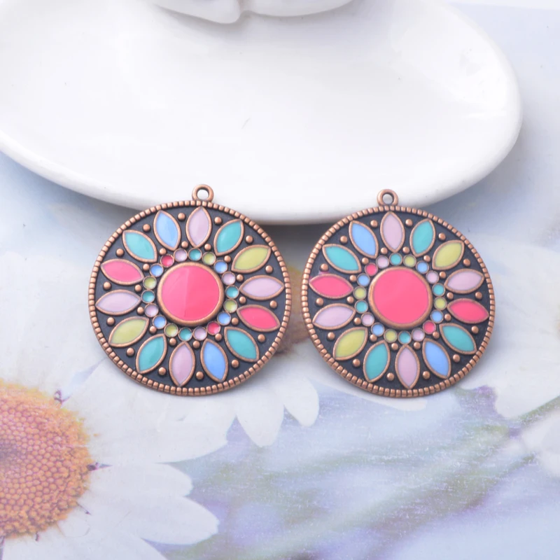 10 Stück Emaille-Rundanhänger aus Legierung, bunt, antikrot, Anhänger-Verbinder für DIY-Schmuck- und Ohrringherstellung – Detail 10
