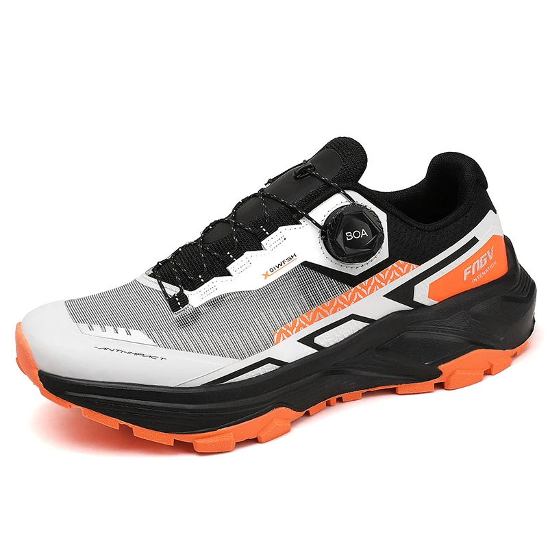 Zapatos de senderismo para hombre 2025, nuevo modelo, girar los botones, ciudad, exterior, tela de red, transpirable, de talla grande, zapatillas versátiles antideslizantes