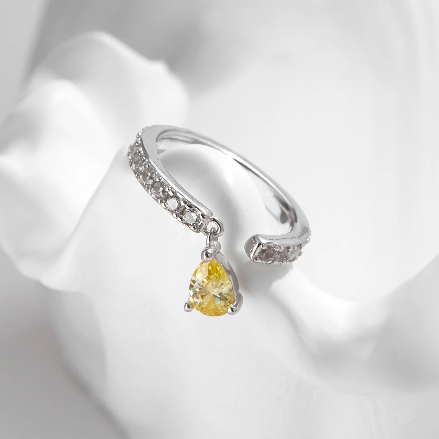 Women's 925 Sterling Silver Adjustable Water Drop Charm Ring