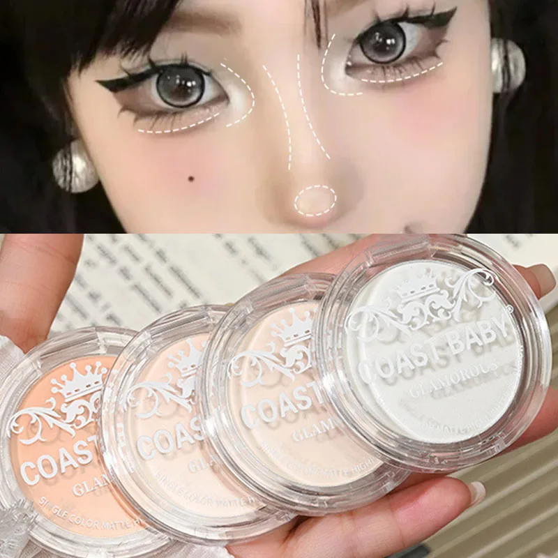 Beige-weiße Highlighter-Puderpalette: Einzelne matte Gesichtspuder zum Aufhellen und Konturieren, Hochglanz-Lidschatten, Lying-Silkworm-Rouge
