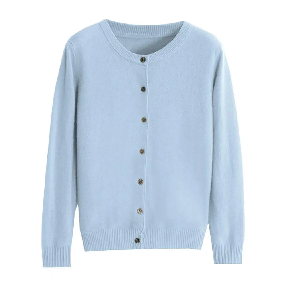 Sweater Women’s Knitted Sweater Coat Round Neck Long Sleeve Cardigan Single Breasted Solid Color Knitwear for Daily Wear