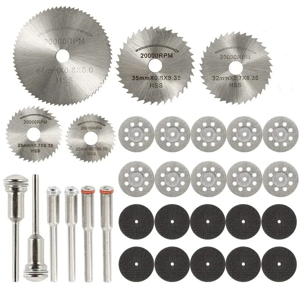 31Pcs Cutting Wheel Discs Set,Diamond Cutting Tool Wood/Glass/Stone Cut Off Circular Saw Blades, Resin Cut Off Discs Kit