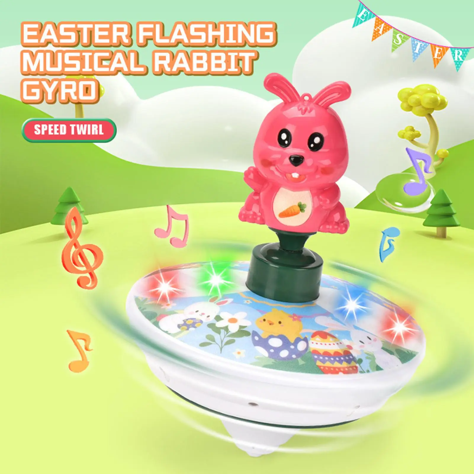 Easter Bunny SpinningTops Toy Music Light Gyro Children's Toys With LED Flash Light Music For Kids Boy Birthday Gift Children