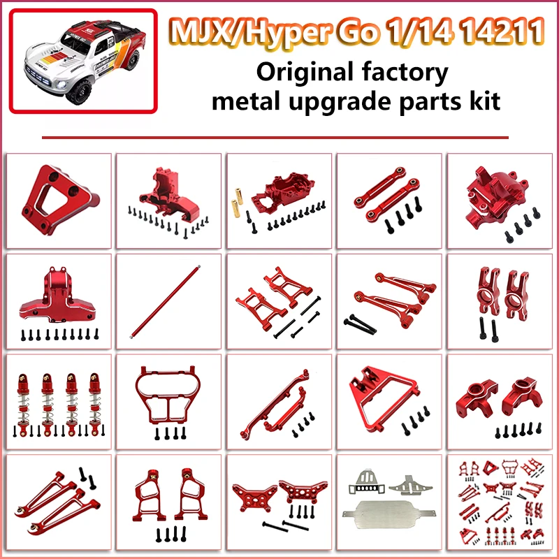 MJX 1/14 14211 Hyper Go RC Auto Metall-Upgrade-Teile Lenkungsaufhängung Oberer und Unterer Schwingarm-Set Stoßdämpferhalterung Karosseriehalterung Teile