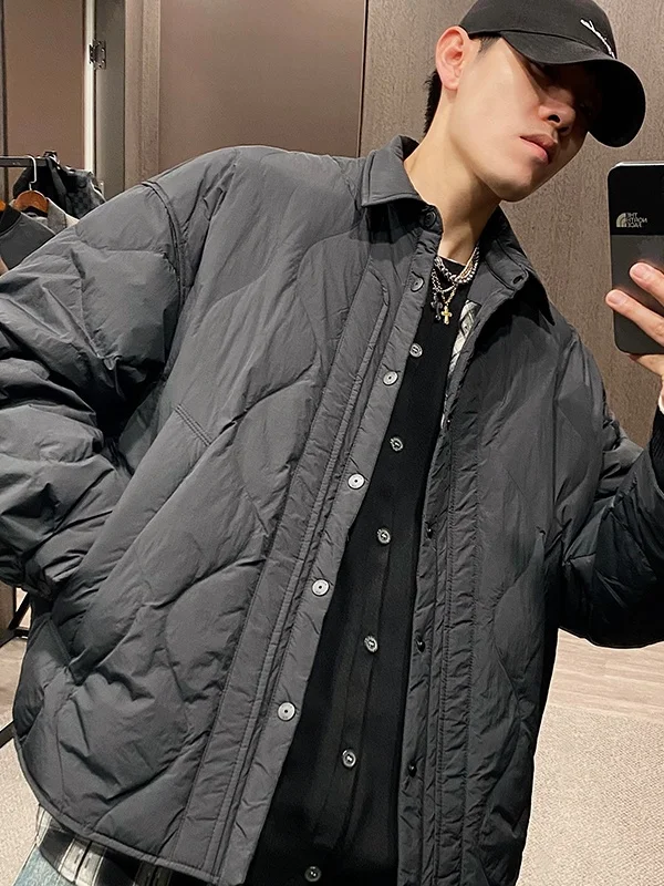 

Мужская легкая стеганая куртка с пэчворк-подолом, 90% белый пух, повседневная теплая верхняя одежда