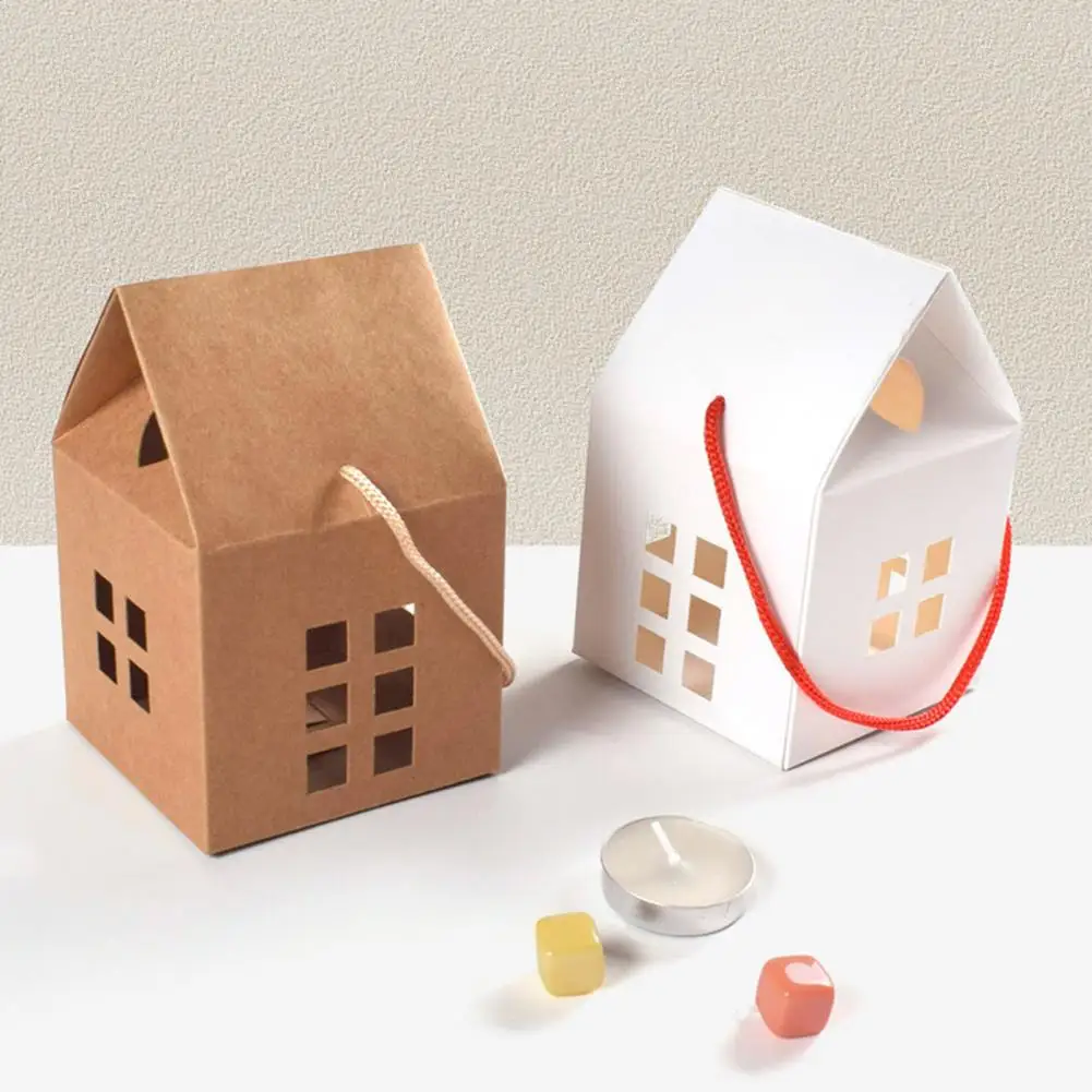 10PCS House Shape Cardboard Candy Boxes, Hollow Window Design Containers, Decorative Packaging Boxes for Small Treats