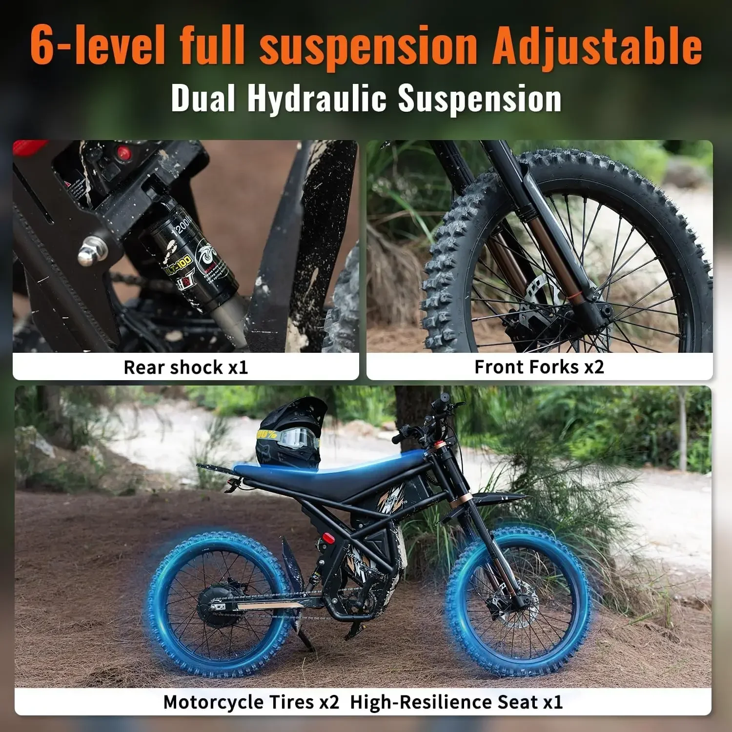 دراجة ترابية كهربائية 3000 وات للبالغين 60 فولت 50 ميجا في الساعة 36 4AH بطارية مزدوجة دراجة كهربائية نطاق 85 ميل 25 إطار دراجة نارية للطرق الوعرة