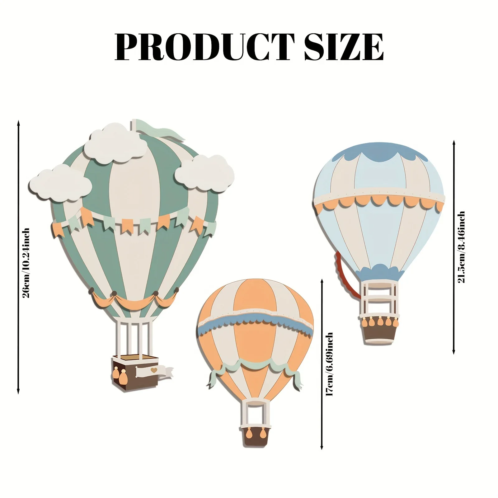 3D Cute Colorful Hot Air Balloon Wooden Wall Decoration Set, Adding a Dreamy and Warm Feeling to the Room Space, Home Decor Wall Stickers, Can Be Used as a Holiday Gift! view 2