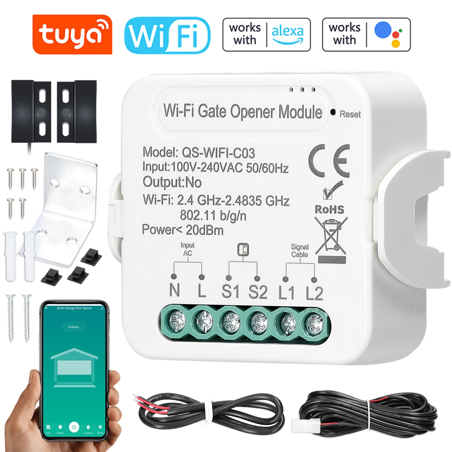 

Tuya WiFi Gate Opener Intelligent Garage Door Opener Controller Mobilephone Remotely APP Control Google Home for Voice Control