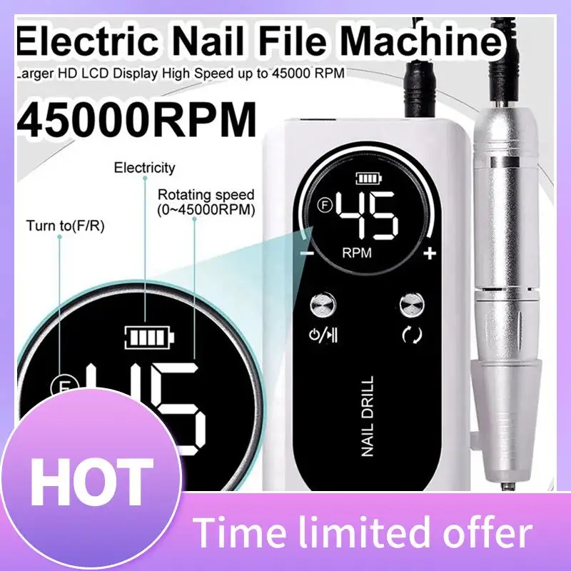 

B69C 45000RPM Electric Portable Nail Drill Machine Rechargeable Low Noise Nail Sander File For Manicure Salon Tool Easy Install