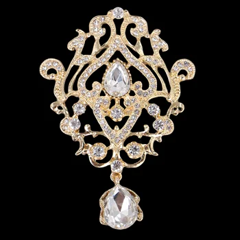 DIEZI 빈티지 골드 실버 컬러 신부 브로치 크리스탈 쥬얼리 여성 브로치 라인 석 스카프 브로치 핀 꽃다발 결혼식을위한