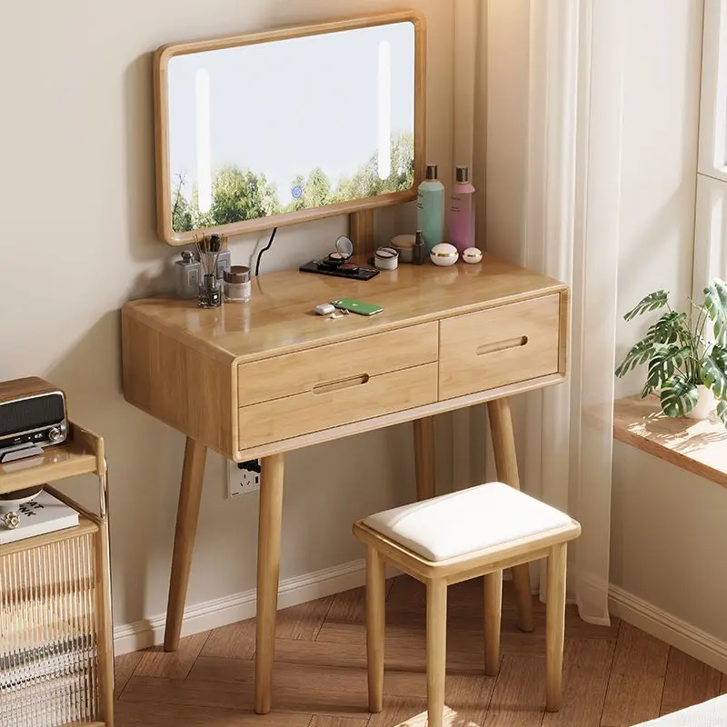 Nordic Simple Modern Dressing Table Solid Wood Desk Bedroom Makeup Vanity Living Room Wood Corner Dressing Table