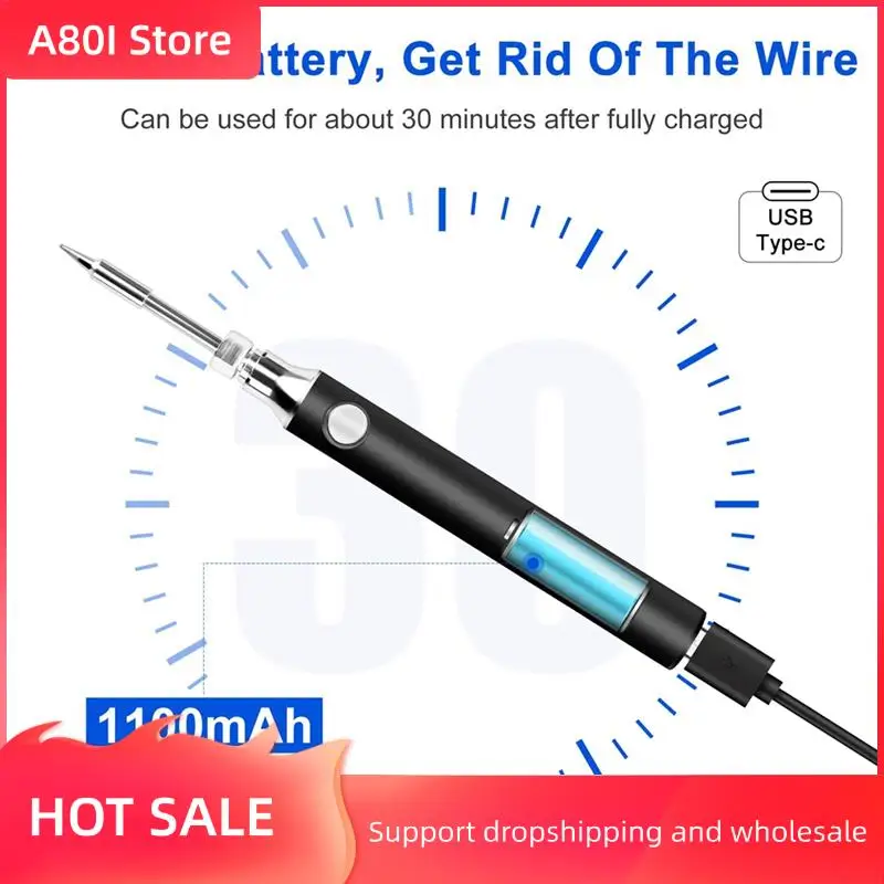 

A80I Cordless Soldering Iron Kit Black USB Rechargeable With 3PCS Soldering Tips Soldering Iron