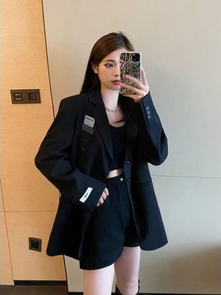 Spring Autumn Preppy All Match Suit Coat Loose Solid Color Lapel Casual Buttons Outerwear Japanese Uniform Women Blazer Jacket