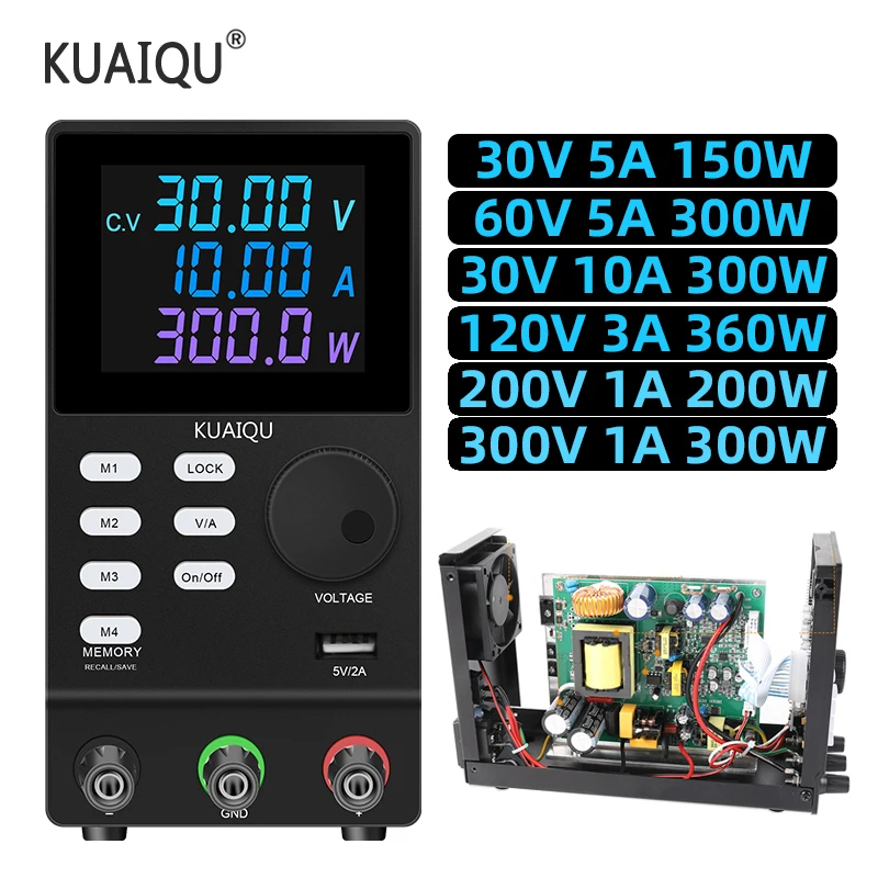 

KUAIQU DC Laboratory Power Supply 30V 10A 200V 300V Encoder Adjustment Voltage Regulator Bench Switching Power Supply Adjustable