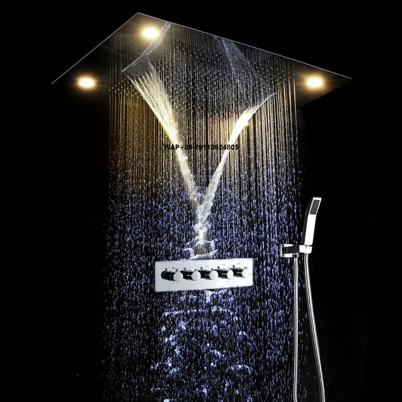 LED 4 Function Embed Overhead Led Shower Head 800mm 600mm with Shower Valve Mixer Set