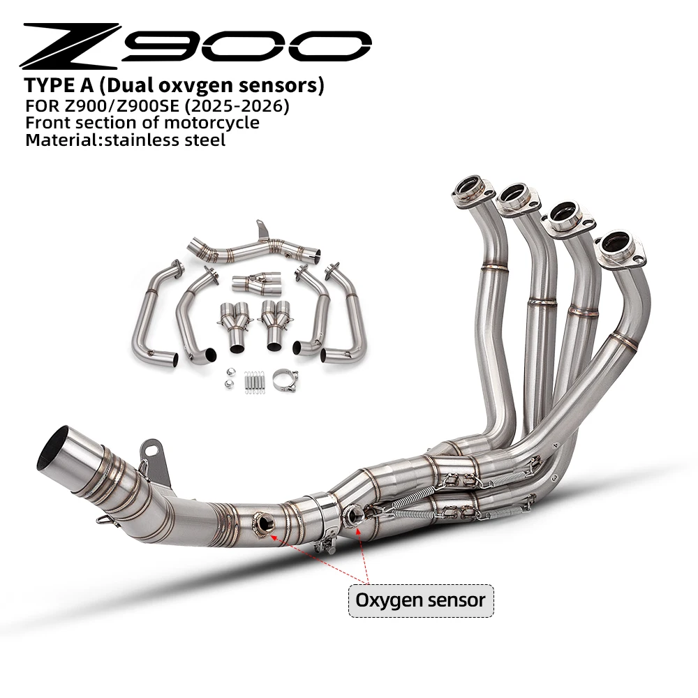 

Для мотоцикла Z900 2017-2026: Система выхлопа с двумя портами для кислородных датчиков, передняя секция из нержавеющей стали, соединение 51 мм
