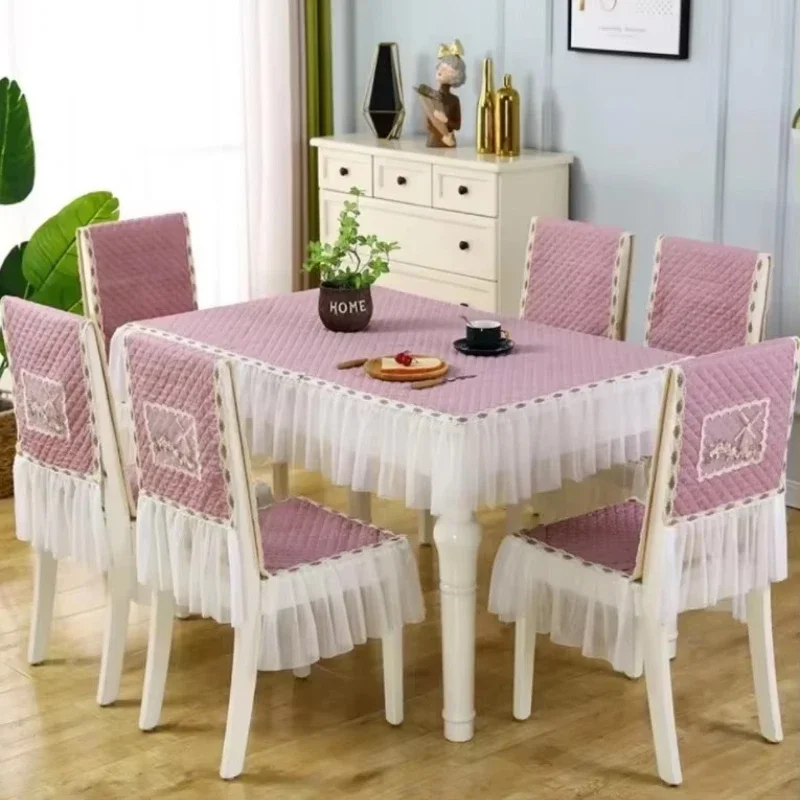 Lace Skirt Hem Chair Cover European Style Dining Table Cloth Cushion Flat Printed Tablecloth Fabric Art Stool Cover Cloth