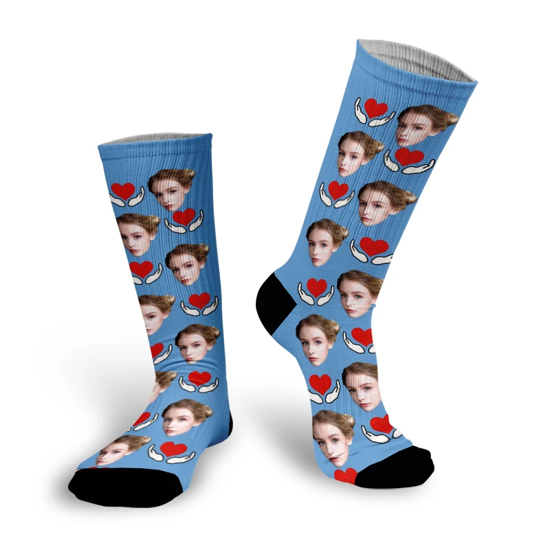 Customize print your photos funny new love style design socks holding love design socks men and women novelty socks gifts