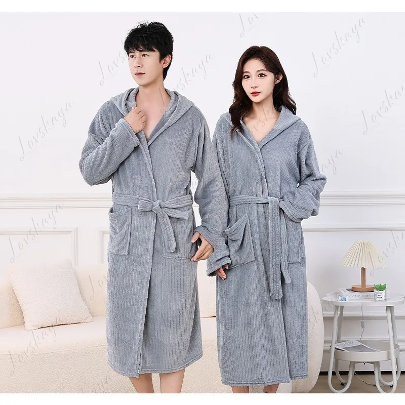 Bathrobes, Men and Women of The Same Style, Fattened Bath Towels, Long Couples Bathrobe, Hooded Bath Towels, Thickened
