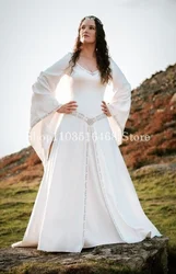 Historic Medieval Evening Dresses White Queen Evening Satin Fairy Long A-Line Long Renaissance Festival فساتين حفلة موسيقية