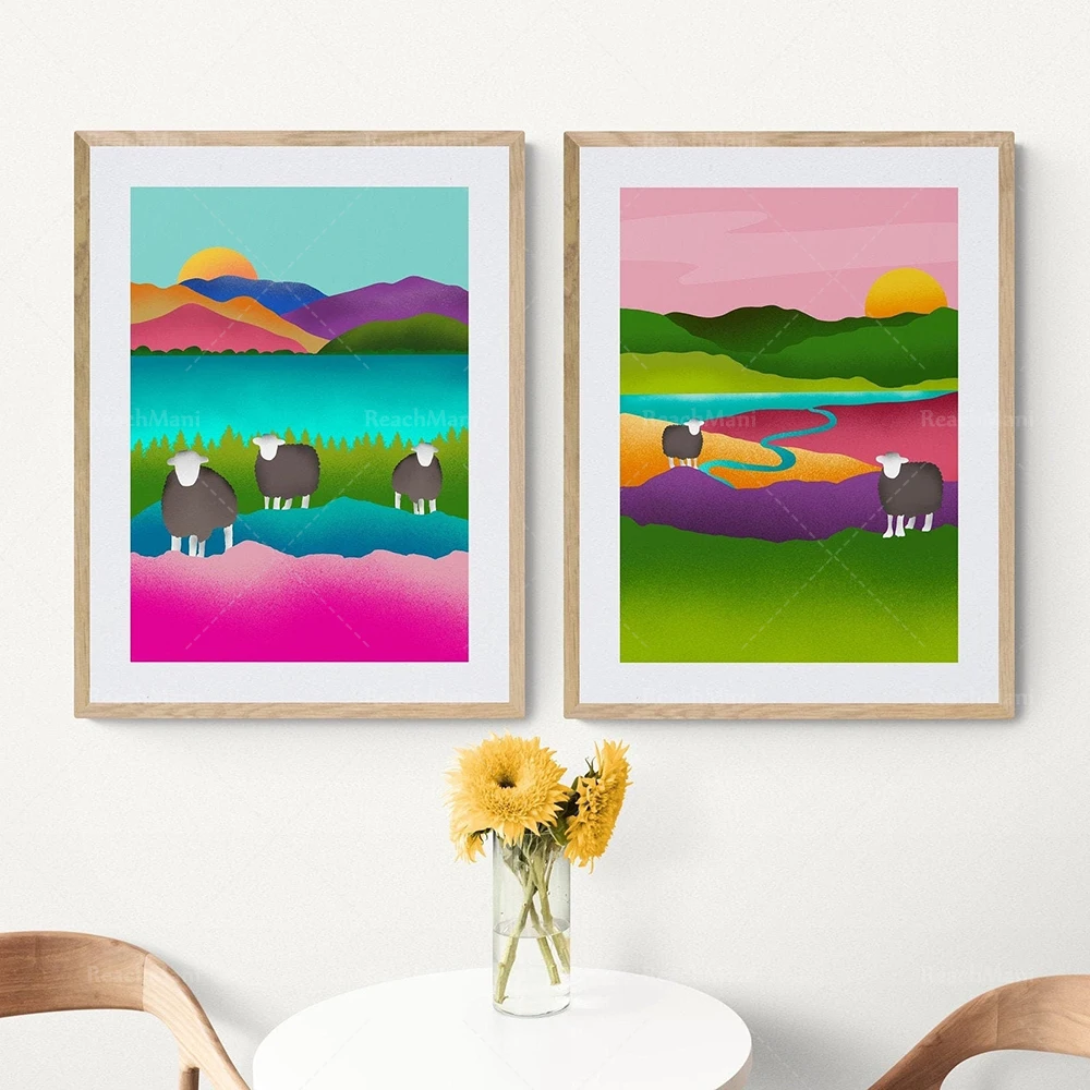 Lake District - Herdy Sheep Prints. colorful wall art canvas print poster
