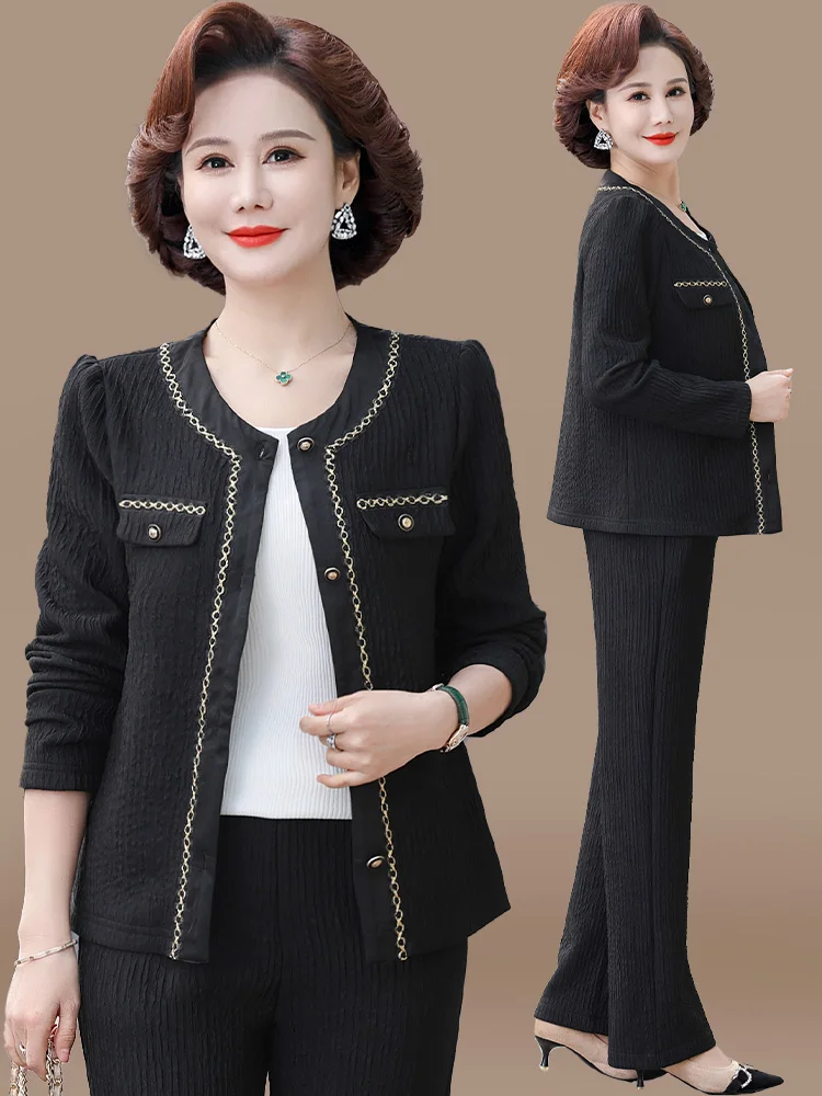 

Комплект верхней одежды Ele Mom Spring Fashion: Новинка 2025 года, высококачественный топ для женщин среднего и старшего возраста на весну-осень