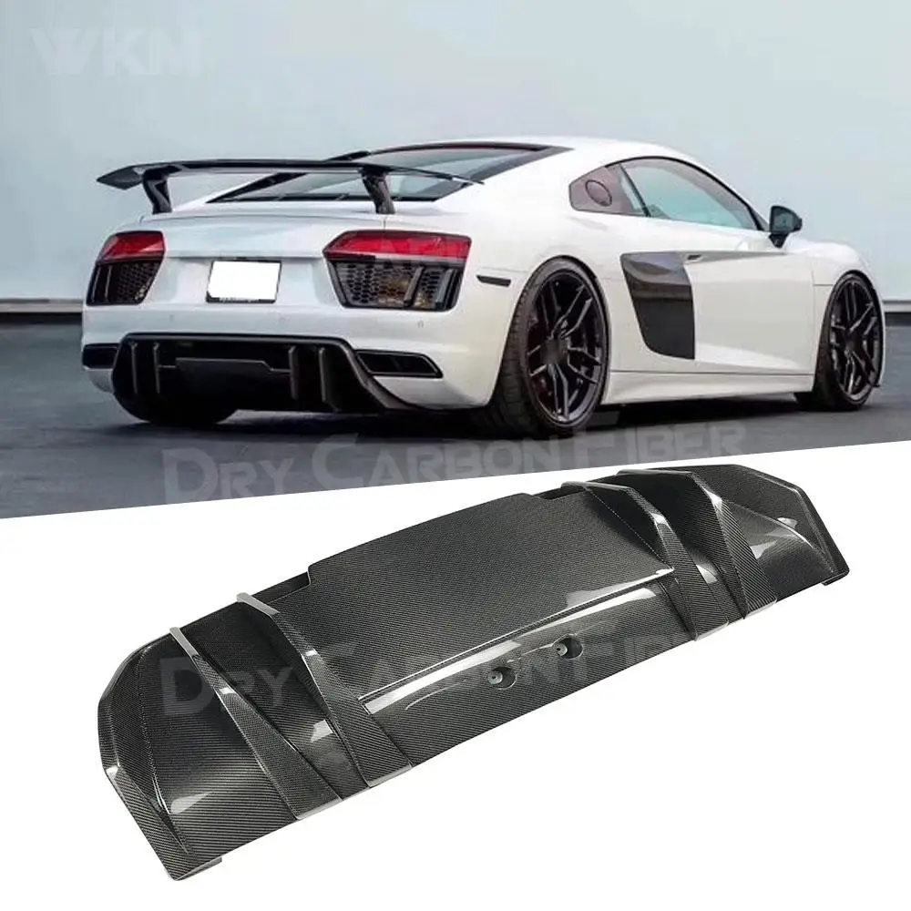 Dry Carbon Fiber Rear Lip Diffuser Spoiler For Audi R8 V8 V10 2017-2020 Fins Shark Style Skid Plate Car Bumper Guard Car Styling