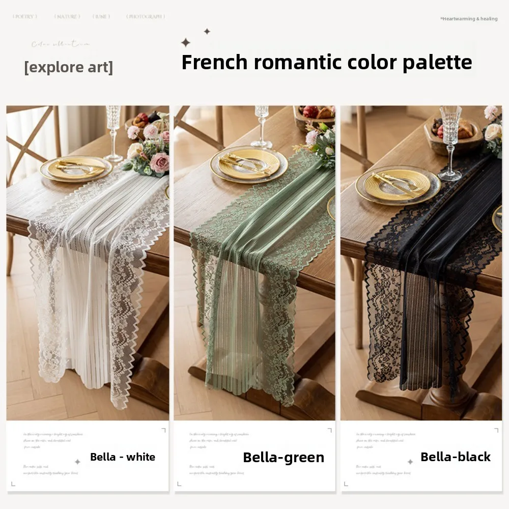 New French Lace Table Flag Hollow Exquisite Atmosphere Placemat Chest of Drawers Decorative Tablecloth Table Runner