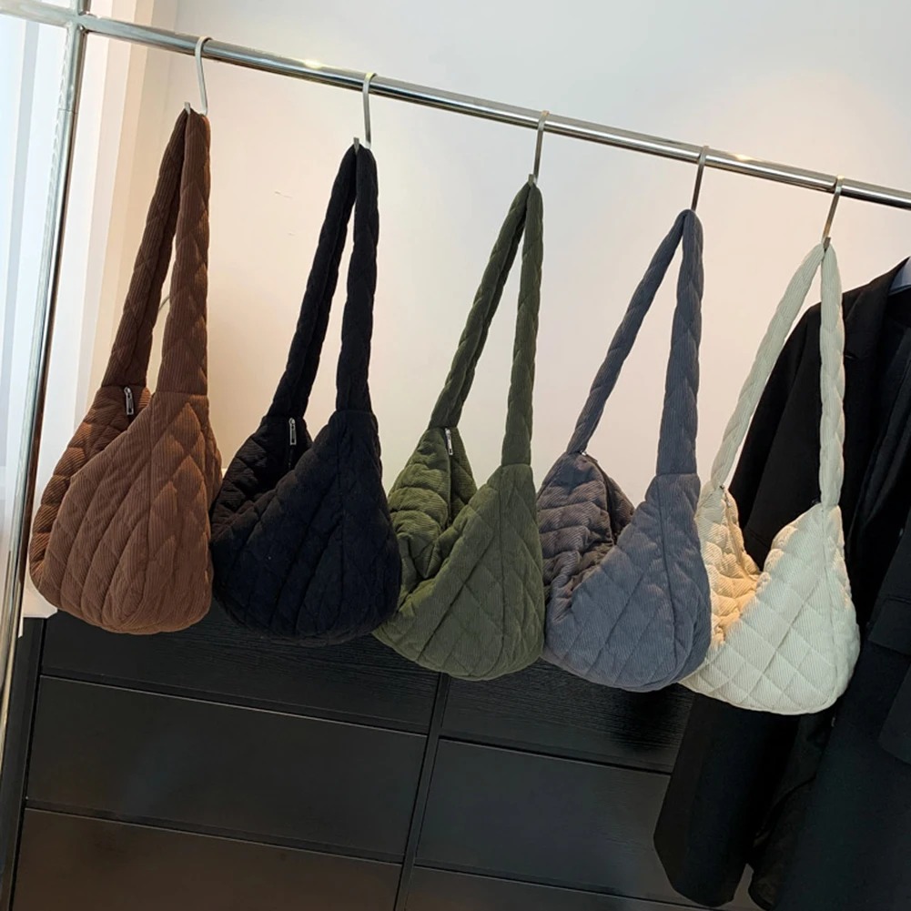 レディース大容量ショルダーバッグ、ファッショナブルなコーデュロイキルティングショルダーバッグ、ポケット付きワークトートバッグ、トレンドの無地ハンドバッグ