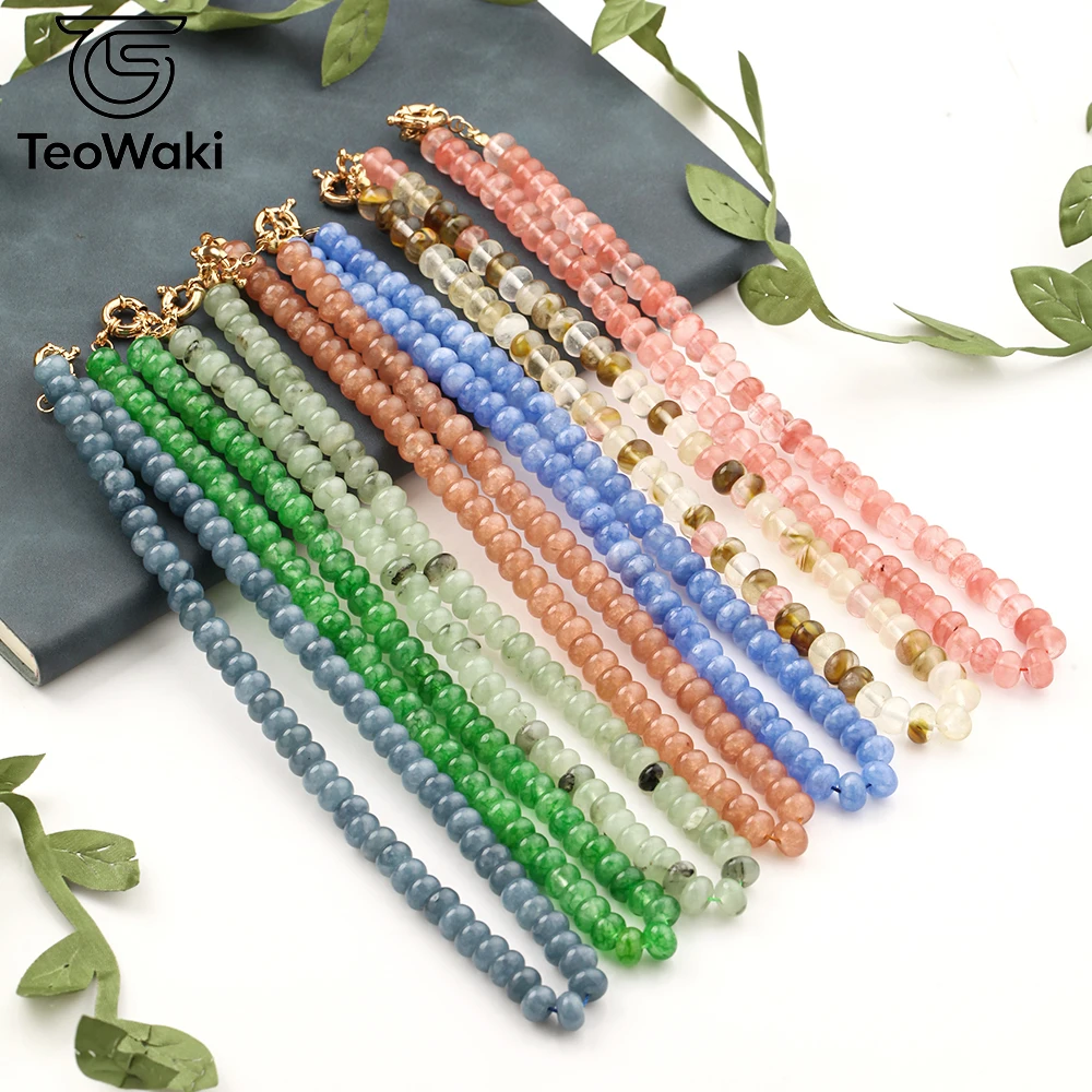 TeoWaki Natural Stone 5x8mm Abacus Bead Necklace 40cm Lucky Gemstone Jewelry for Men Women, Prosperity Wisdom Gift Anniversary